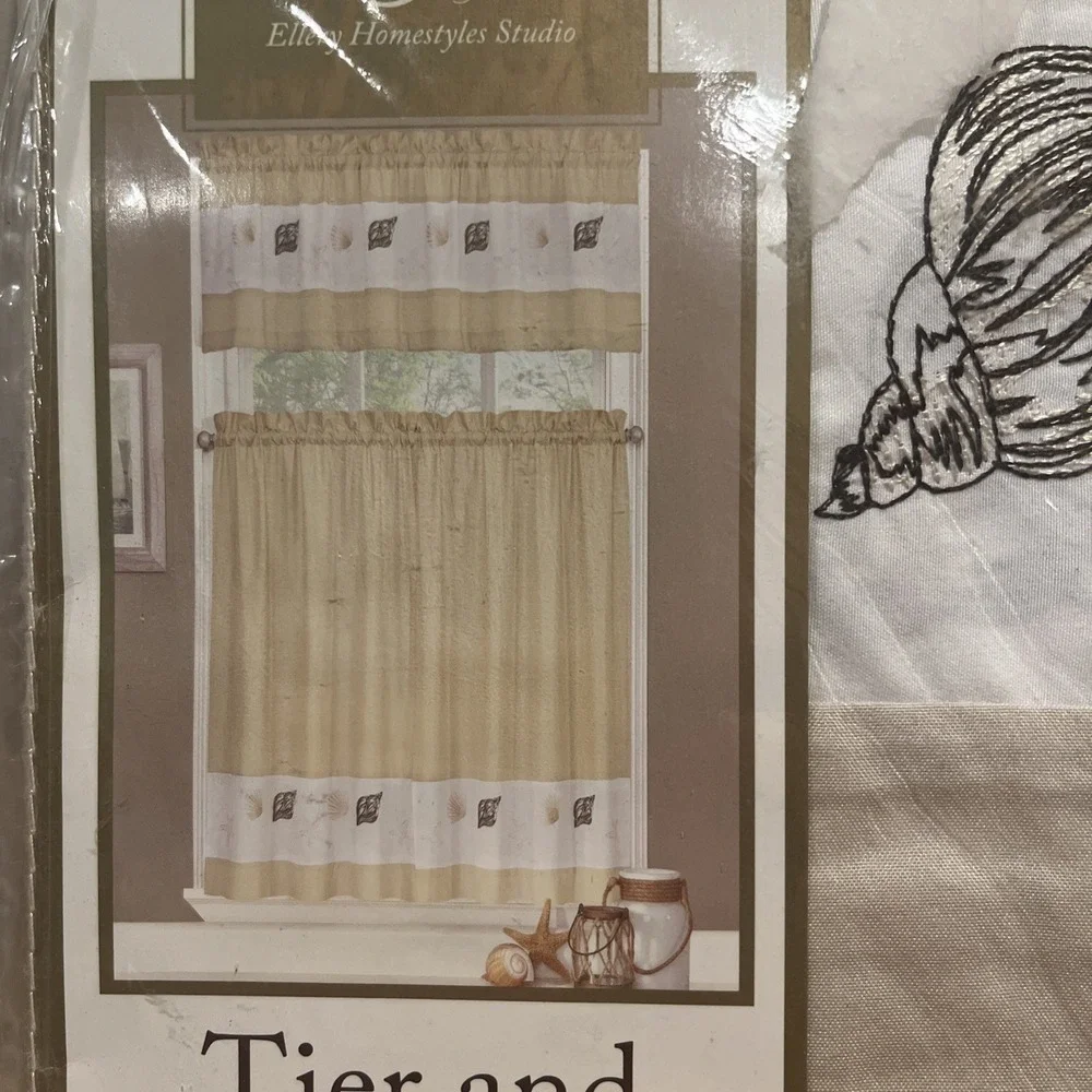 Ellery‎ Homestyles 36 inch Tiers Valance Curtain Set Embroidered Seashells Beach